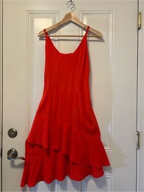 H&M Red Sleeveless Ruffle-Hem Midi Dress